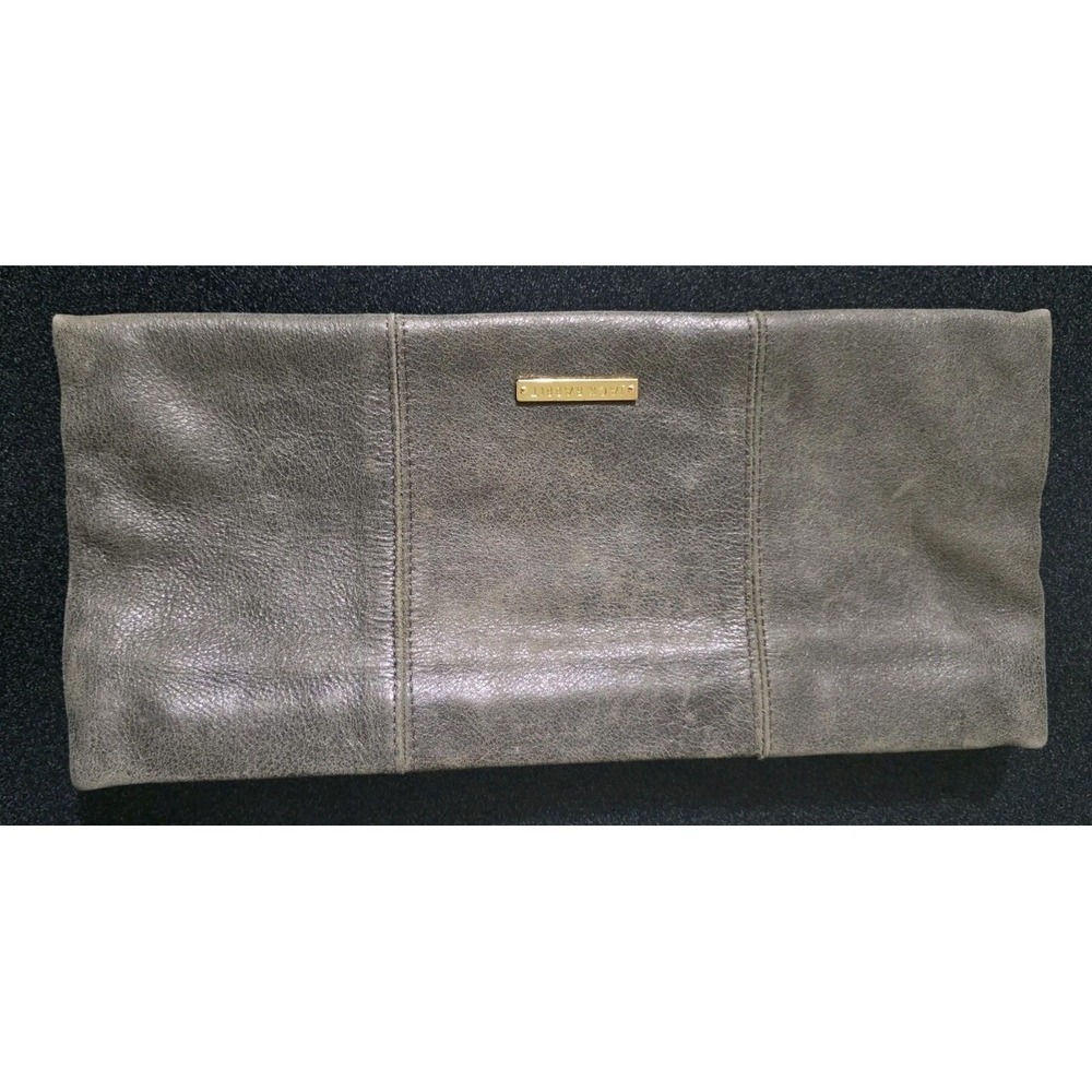 JACK RABBIT Autumn Toned Gray Leather Clutch Purse Bag Tote Woman EUC